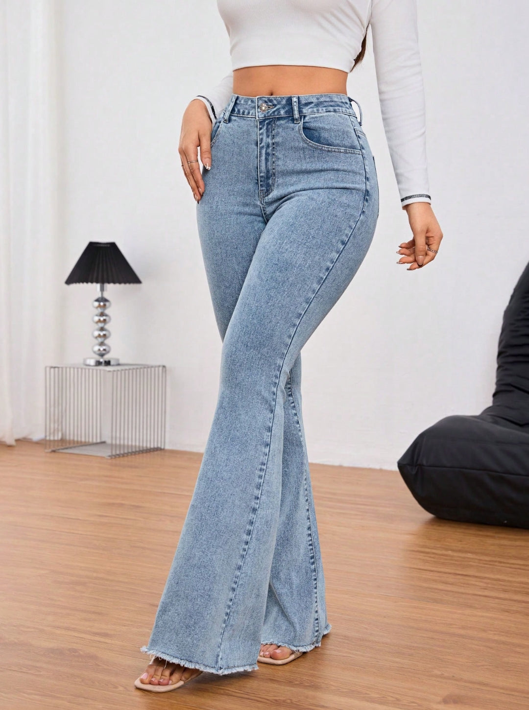Jean Azul Básico Wide Leg Bota Ancha