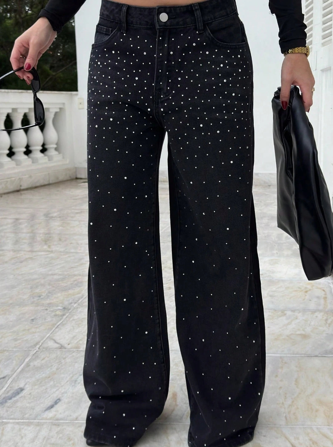 Jean Azul Brillos Pedrería Diamond Bota Ancha