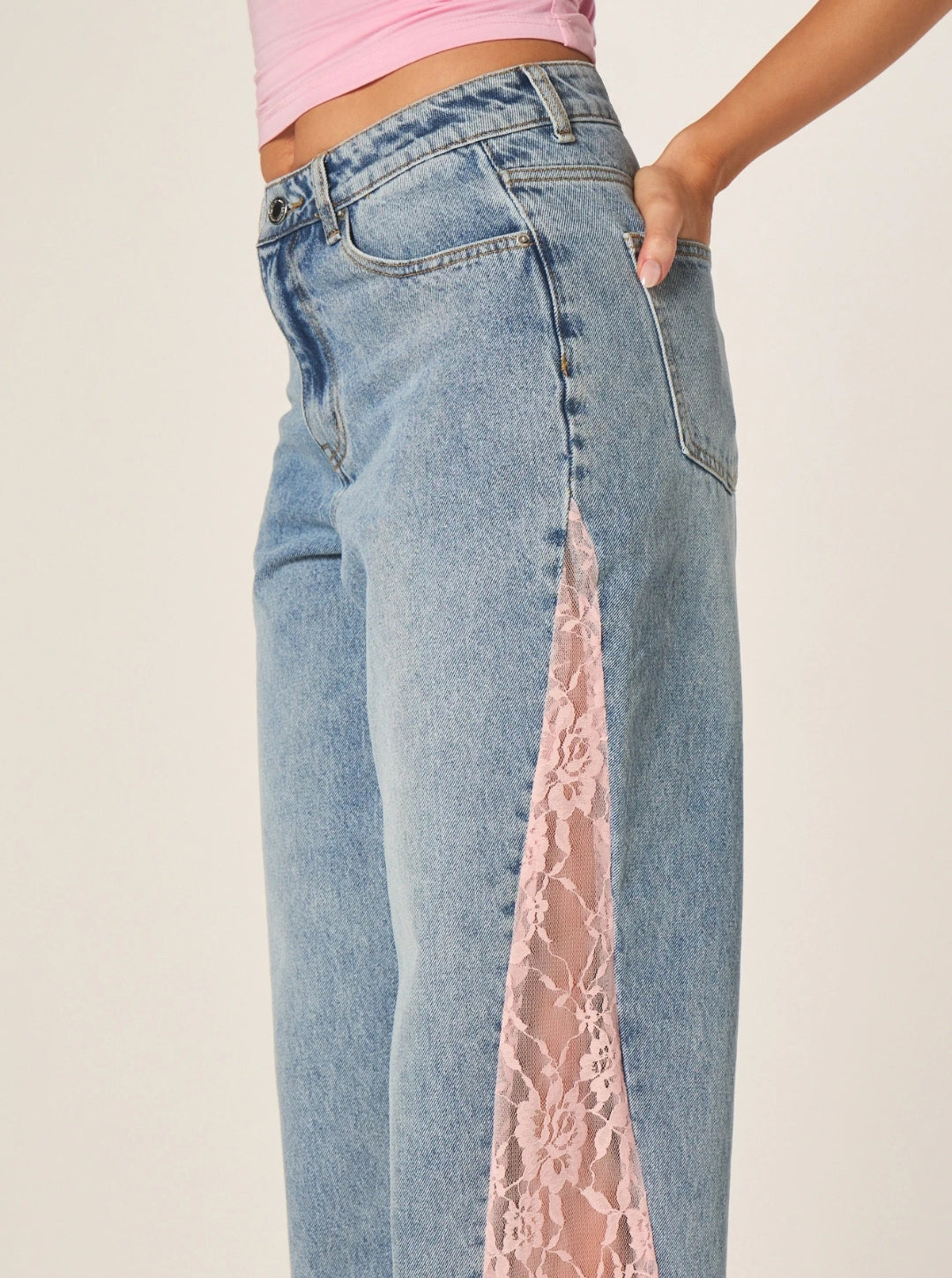 Jean Azul Medio Básico Encaje Wide Leg Bota Ancha