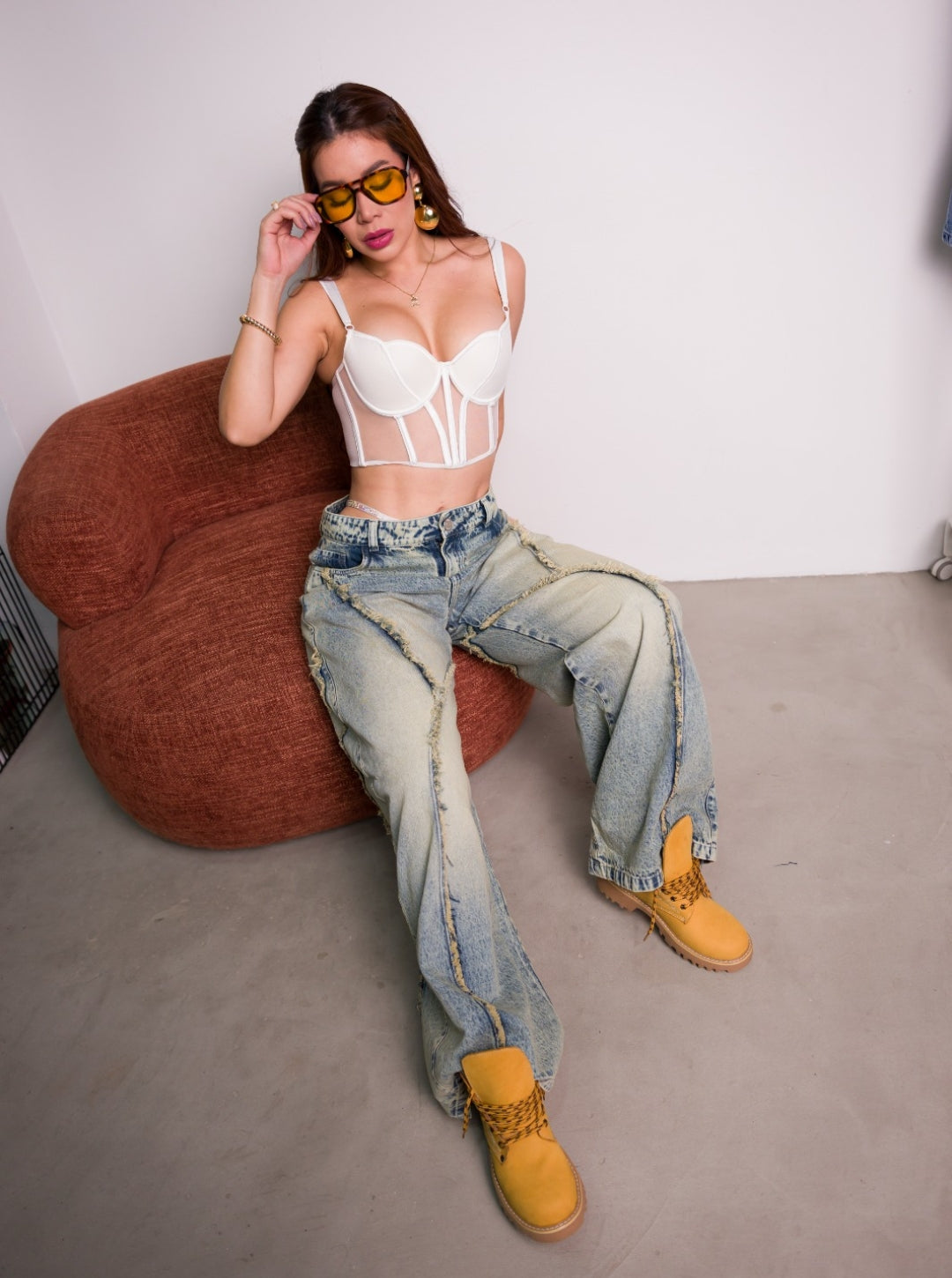 Jean Azul Urban Media Rotos Wide Leg Bota Ancha